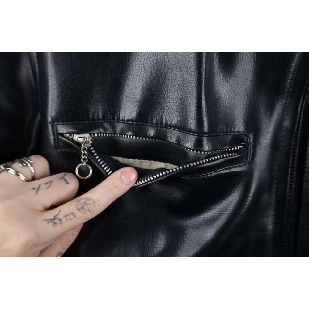 Vtg 70s Streetwear Mens Medium Distressed Faux Leather Motorcycle Jacket Japan - Picture 9 of 16